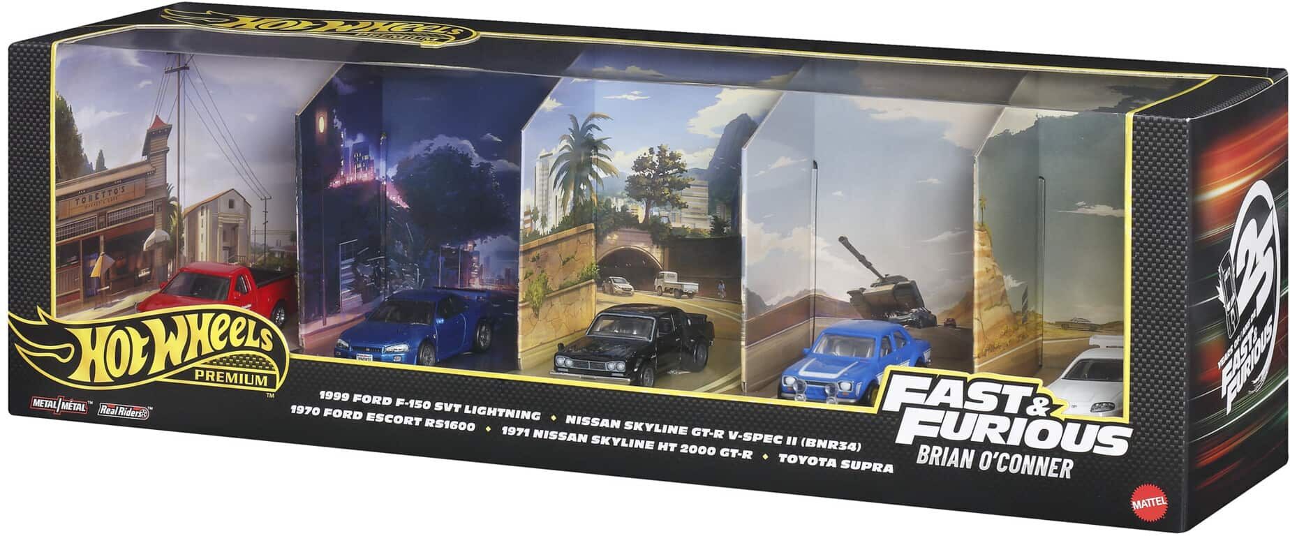 Hot Wheels Premium Fast & Furious Brian O'Conner 25th Anniversary 5-Pack, 1:64 Scale Die-Cast Vehicles, Mattel