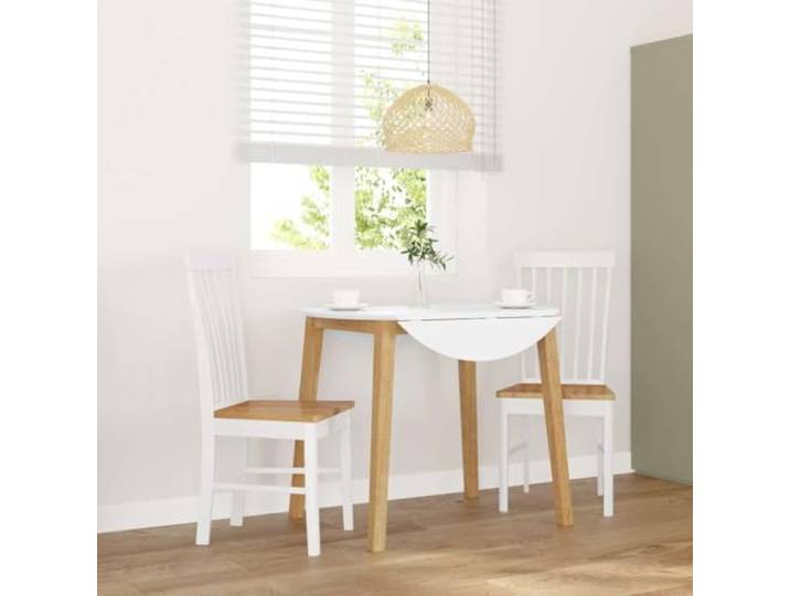 KTHLBRH 2 Stück Esszimmerstühle Weiß Massivholz Gummibaum Stabil Massivholz Gummibaum, stoßfest, langlebig, ergonomische Rückenlehne, Holzfüße, vielseitig nutzbar