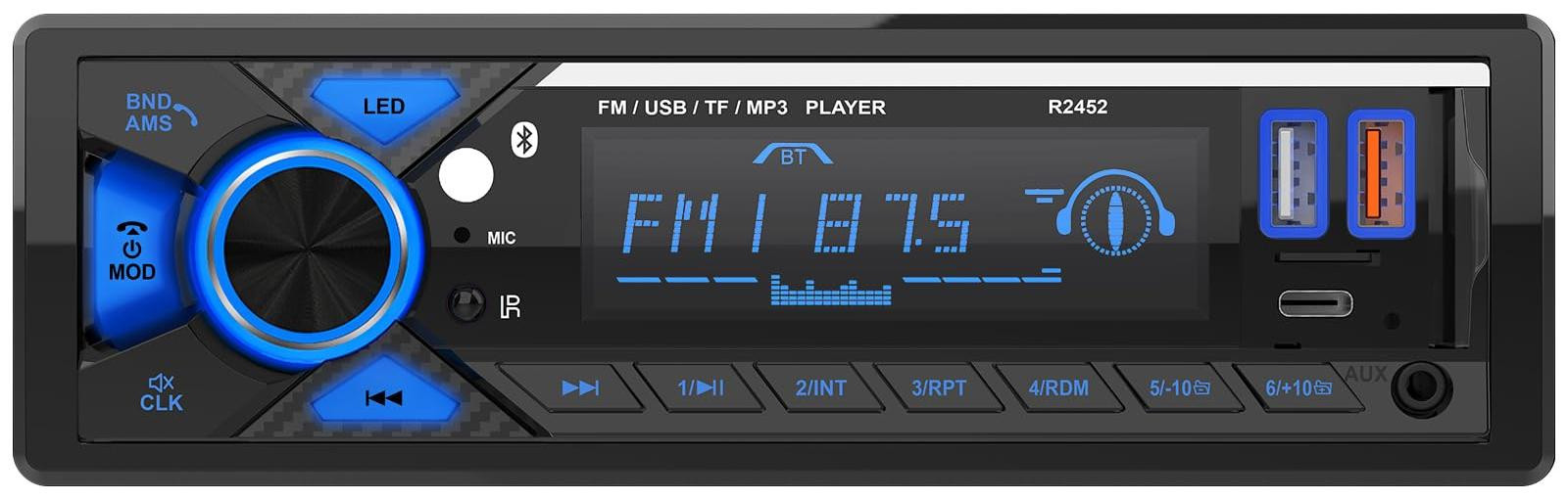 Selius Bluetooth Autoradio 1-Din met RDS, FM/AM, Type-C en USB oplaadaansluiting
