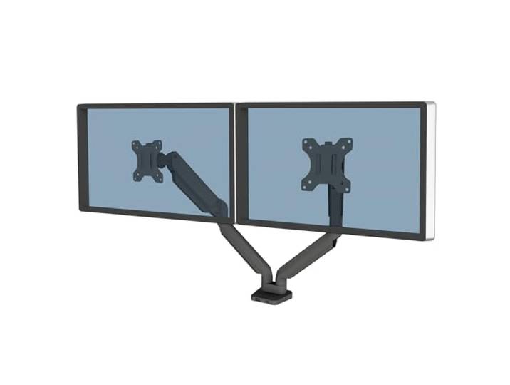 Fellowes Bras Porte Écrans Platinum Double Horizontal pour 2 Moniteurs Jusqu'à 32\ \, Hauteur Ajustable\, Norme VESA\, 2 Ports USB