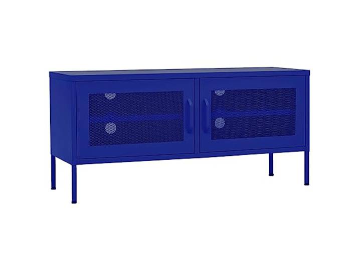 vidaXL TV Schrank mit 2 Gittertüren Lowboard TV Möbel Tisch Board Sideboard Fernsehtisch Fernsehschrank HiFi-Schrank Marineblau 105x35x50cm Stahl