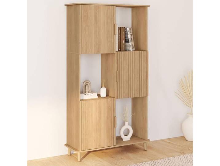 IDMARKET Etagère bibliothèque 6 cases JULIETTE lattes tasseau bois coloris chêne avec placard