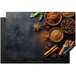 HERDABDECKPLATTE Zimt - Beton - Kaffee - Zimtstangen - Gewürze Glaskeramikkochfeldabdeckung 78x52 cm