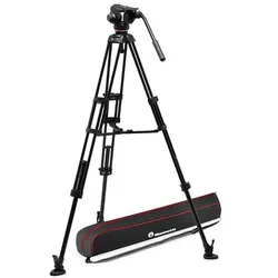 Manfrotto Doppelrohr Twin Videostativ Alu Kit mit Fluid Videokopf MVH502X