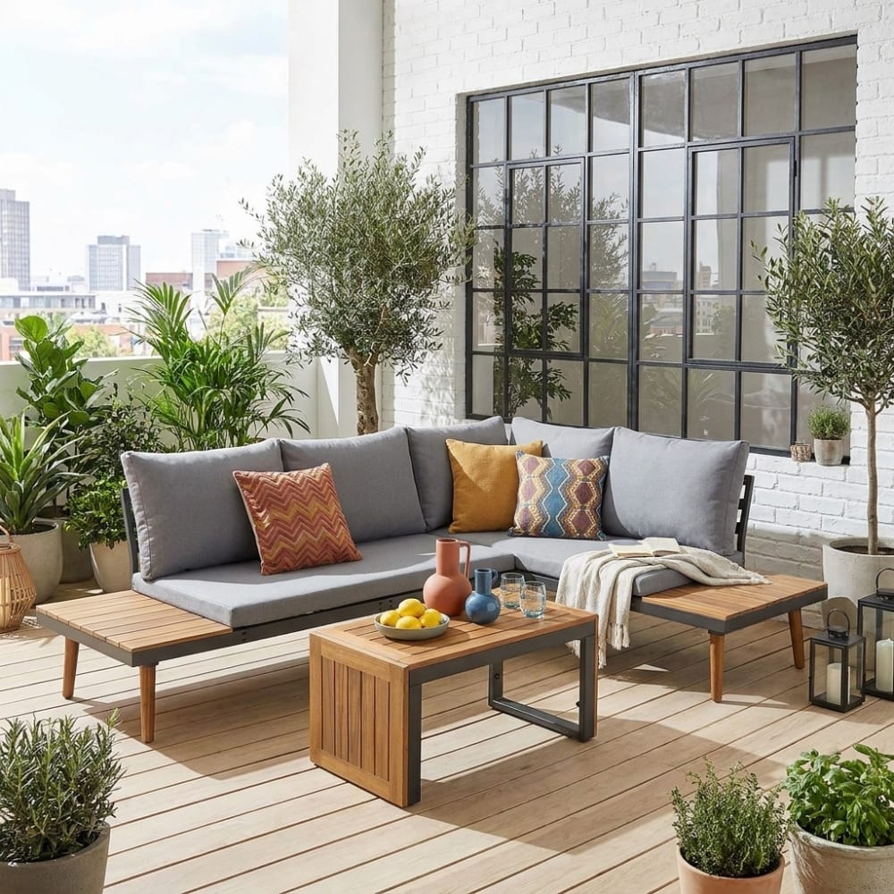 sweeek Salon de jardin modulable 4 places Gris 140x65x68cm