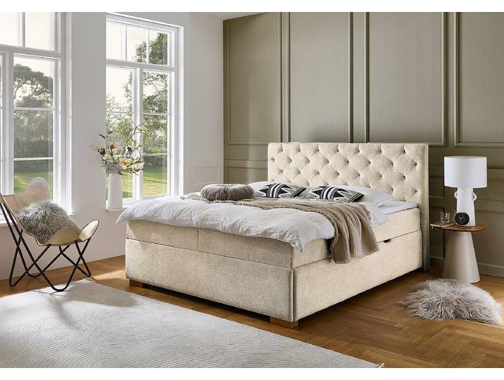 Boxbett Juanera 180 x 200cm Strukturstoff Asali Beige