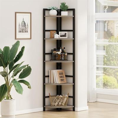 No "5 Tier Corner Bookshelf - 14.37""D x 14.37""W x 66.1""H"