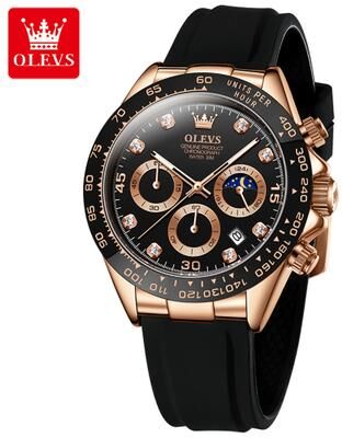 Fashion Sheath Luxury Quartz Watch For Men Waterproof Chronograph Wristwatch rose Black