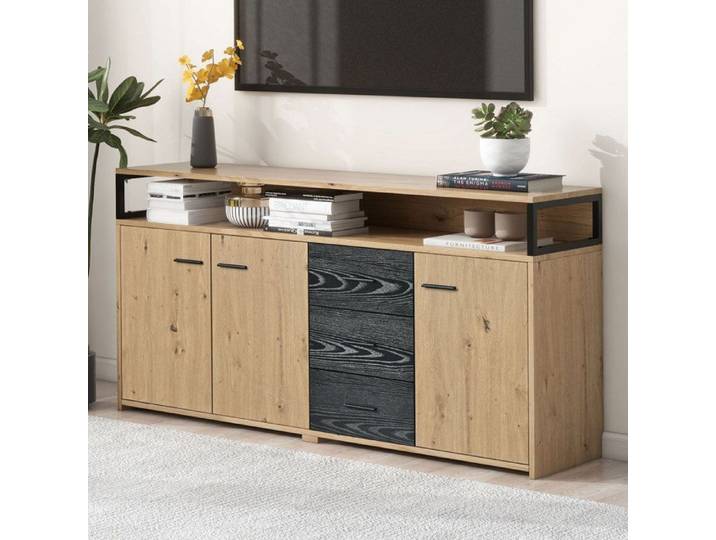 Buffet de Salon Meuble de Rangemenmt avec 3 Portes et 3 Tiroirs Buffet en Bois pour Chambre à Coucher & Salon 150x35x76cm Bois