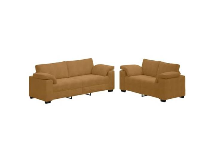 2-teiliges Sofa-Set mit Kissen, brauner Samt, Holz- und Metallrahmen Brauner Samt, weiche Oberfläche, breite Armlehnen, dick gepolstert, Wohnzimmer, Büro, Gästezimmer