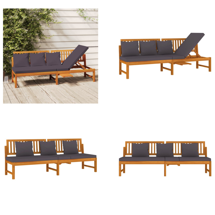 vidaxL Tagesbett mit Grauen Kissen 200x60x75 cm Massivholz Akazie - Tagesbett - Tagesbetten - Bettsofa - Schlafsofa