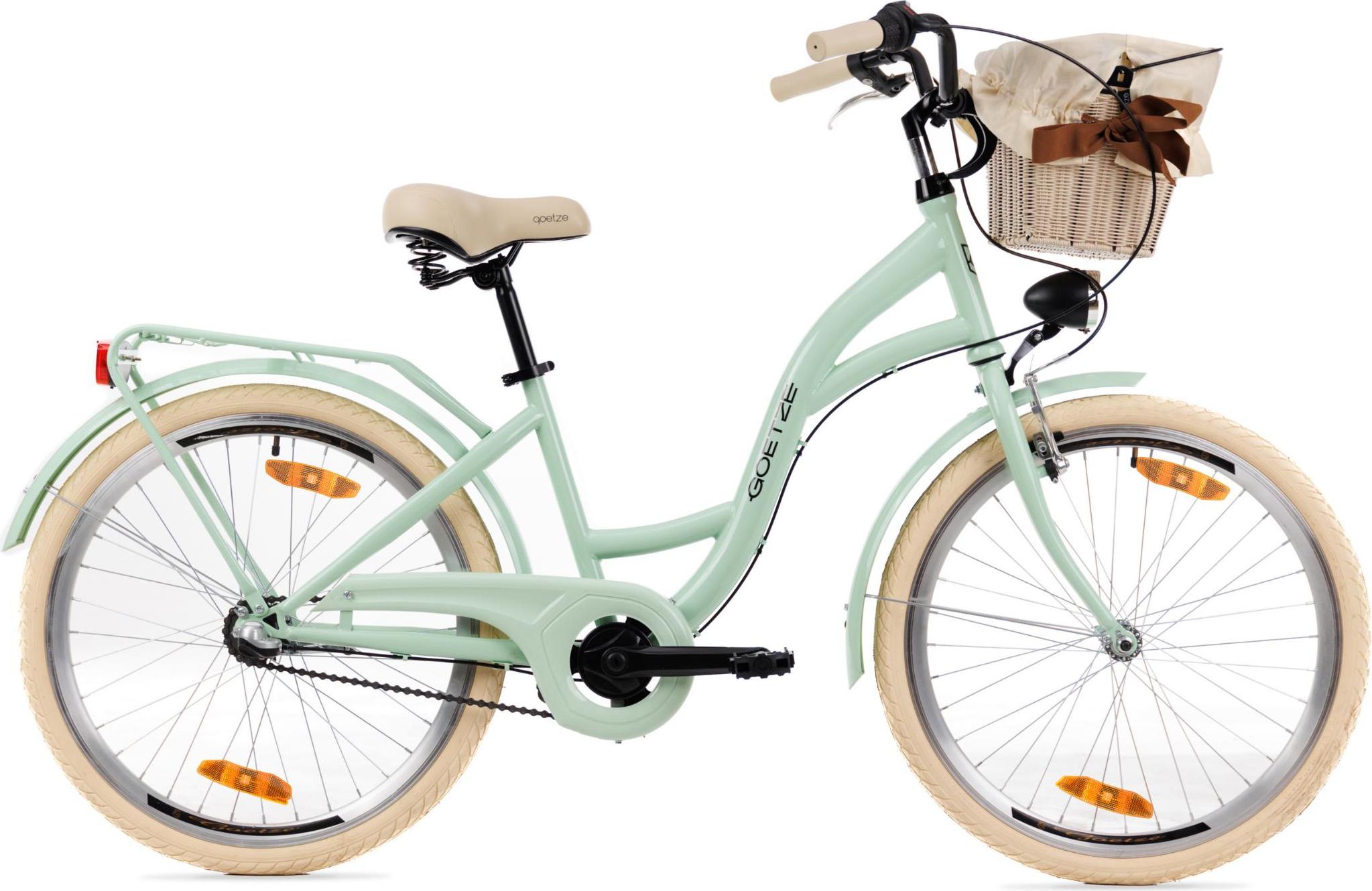 Goetze Style 24 Zoll Kinder Citybike, 14 Zoll Tiefeinsteigerrahmen, 3-Gang Shimano Nexus, Rücktritt, V-Bremse, LED, Rattankorb