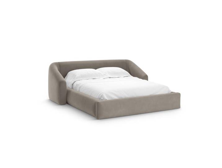 Cosmopolitan Design Bett mit Bettkasten und Kopfteil Campi aus Samt cappuccino 200x180cm, Cappuccino, 180x200 cm, Schlafzimmer, Betten, Polsterbetten