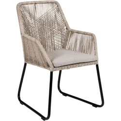 Gartenstuhl Midway aus Rattan, modern skandinavisch, beige, mit bequemer Polsterung und Aluminiumgestell