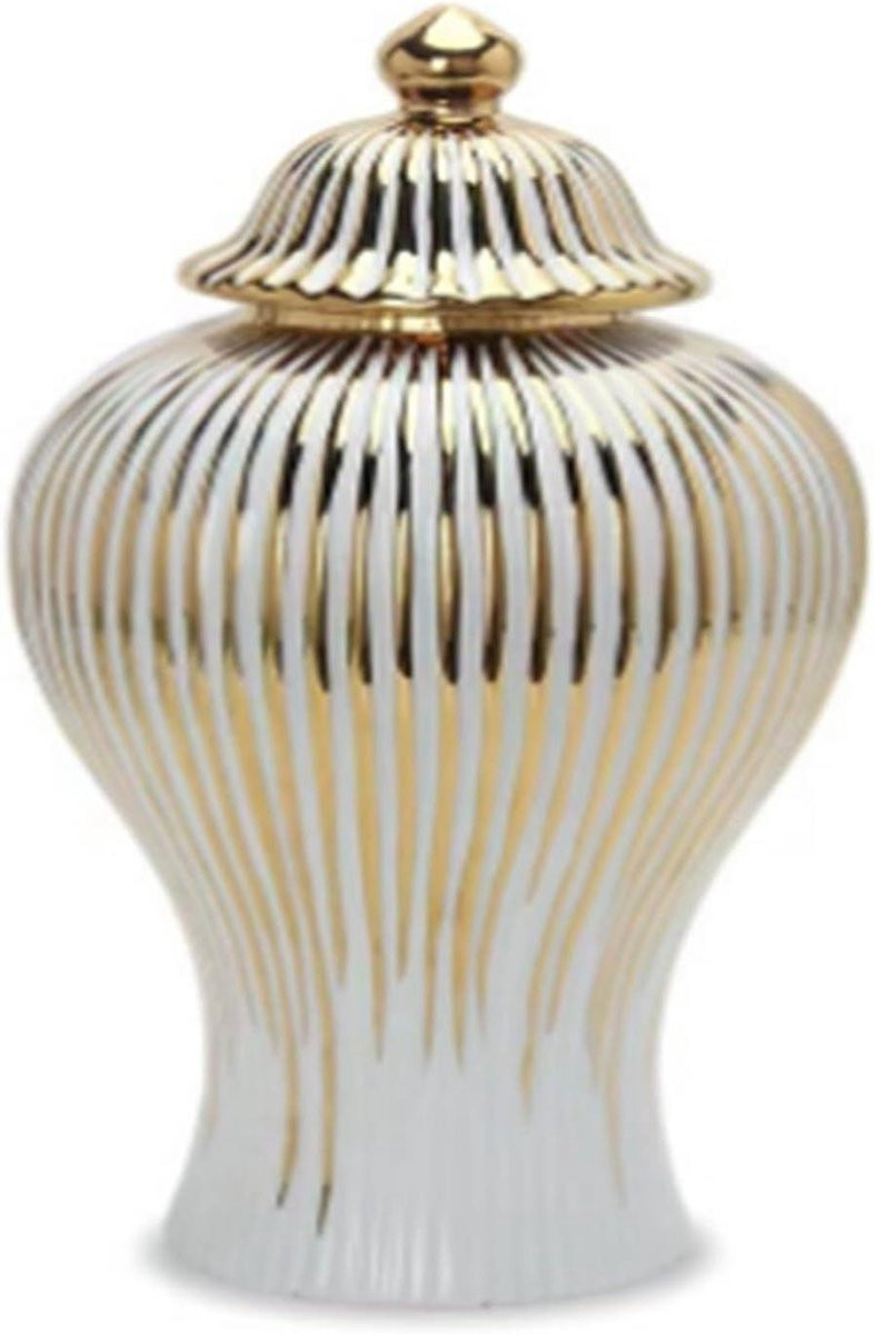Handgemaakte Keramische Decoratieve Gemberpot met Deksel in Goud, Hoogte: 42 cm