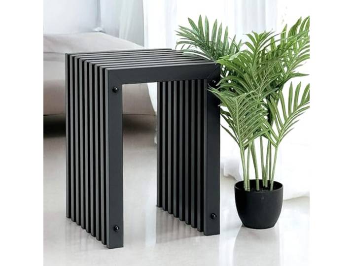 DanDiBo Lamellenhocker Hocker Metall Schwarz Eckig Base 45 cm Massiv Modern Beistelltisch Lamellen (Höhe 45 cm/M)