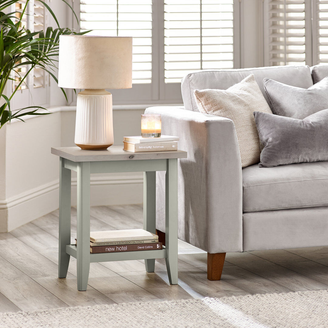 Ophelia & Co. Sodhi Solid Wood Side Table with Shelf - Traditional Farmhouse Cottage End Table Whitewash 56cm H X 40cm W X 50cm D