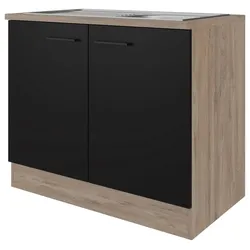 Spülenunterschrank Capri Schwarz/Eichefarben