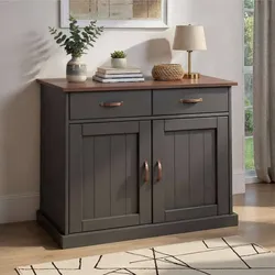 Country Kommode in Grau und Braun Metallgriffen