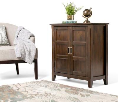 "Brooklyn + Max Berkshire SOLID WOOD 30"" Wide Low Storage Cabinet in Mahogany Brown - 14"" D x 30"" W x 31"" H"