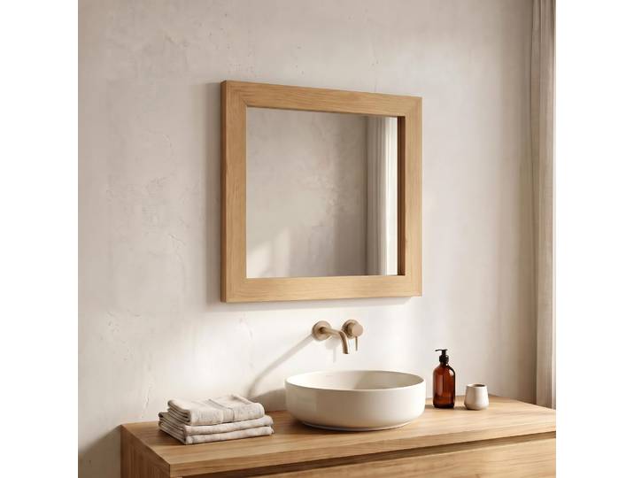 Miroir mural carré de salle de bain en bois massif de mindi