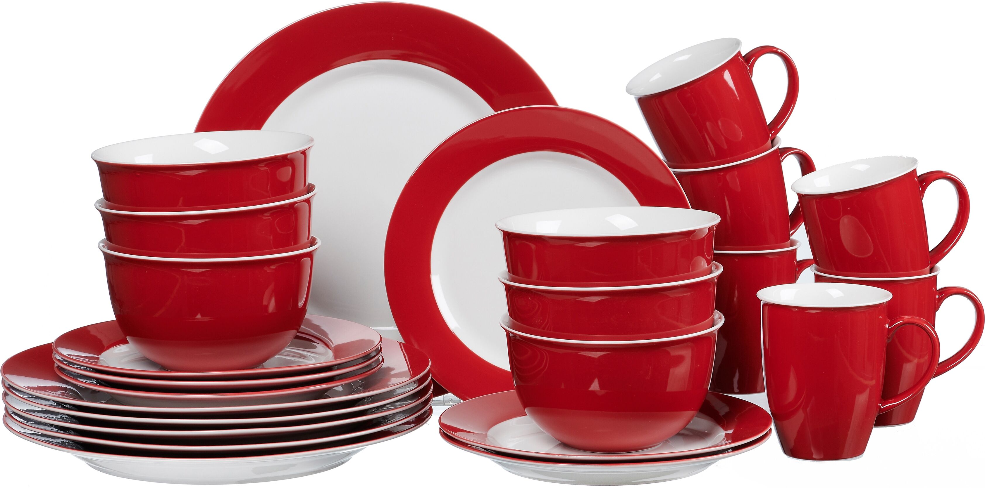 Kombiservice RITZENHOFF & BREKER "Geschirr-Set, Service Doppio", rot (weiß, rot), 24 Stk., Porzellan, Geschirr-Sets, Kombiservice, in attraktiven Farbvarianten, 24 Teile, für 6 Personen