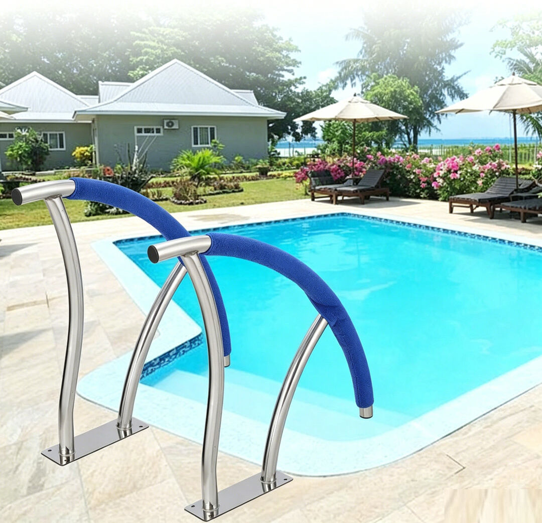 Blue Elephant Set of 2 Pool Handrail, 30"x 30" Pool Handle, 304 Stainless Steel Rated 350LBS Load Capacity, Pool Railings with Blue Grip Cover & Mounting Accessorie Silver 76.2cm H X 2.5cm W X 76.2cm D