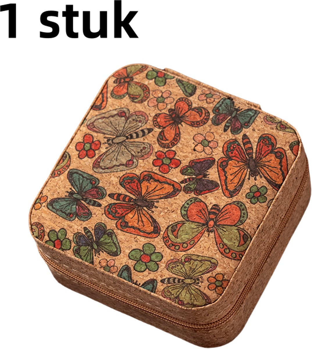 Vintage kurk draagbare sieradendoos met vlinderprint - Bruin