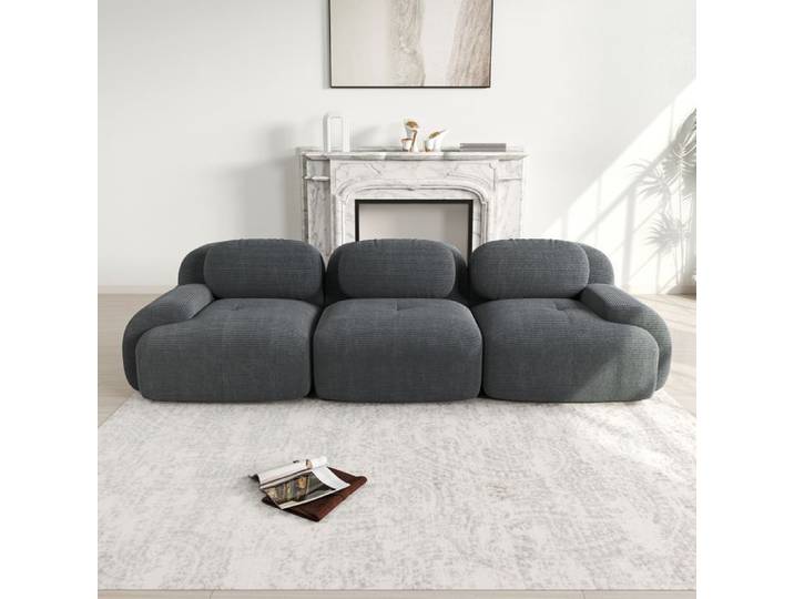 Canape modulable droit réversible - Canape 3 places - Canapé moderne-en velours côtelé - gris