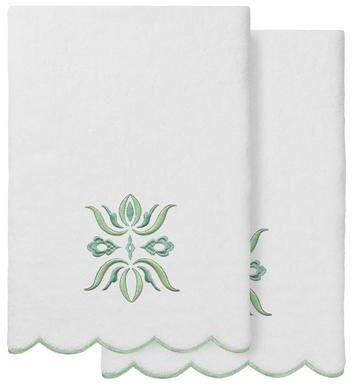 Authentic Hotel and Spa 100% Turkish Cotton FLOWER CREST Scallop Embellished Towel Collection