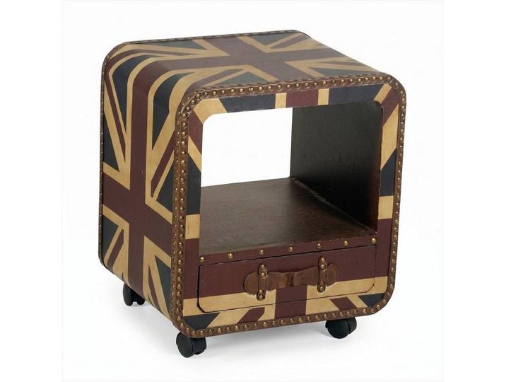 JVmoebel Beistelltisch Beistelltisch Union Jack Beistelltisch British Style Rollen Schublade (1-St., 1-tlg), Britische Flagge Design