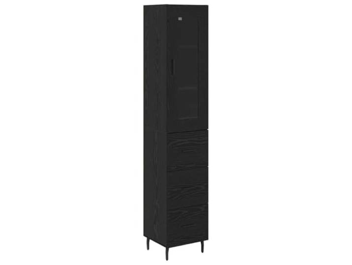 Highboard Schwarz Eichen-Optik 34,5 x 34 x 180 cm Holzwerkstoff Holzhochschrank, rechteckiges Design, Stauraum für Geschirr, Küchenutensilien, Deko, Innenbereich, pflegeleicht