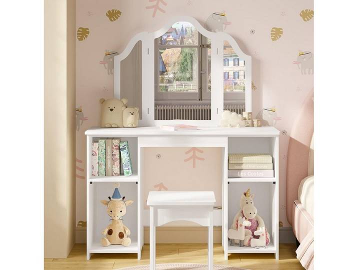 Woltu Schminktisch (1-St), Mädchen Kosmetiktisch mit Hocker Spiegel, weiß