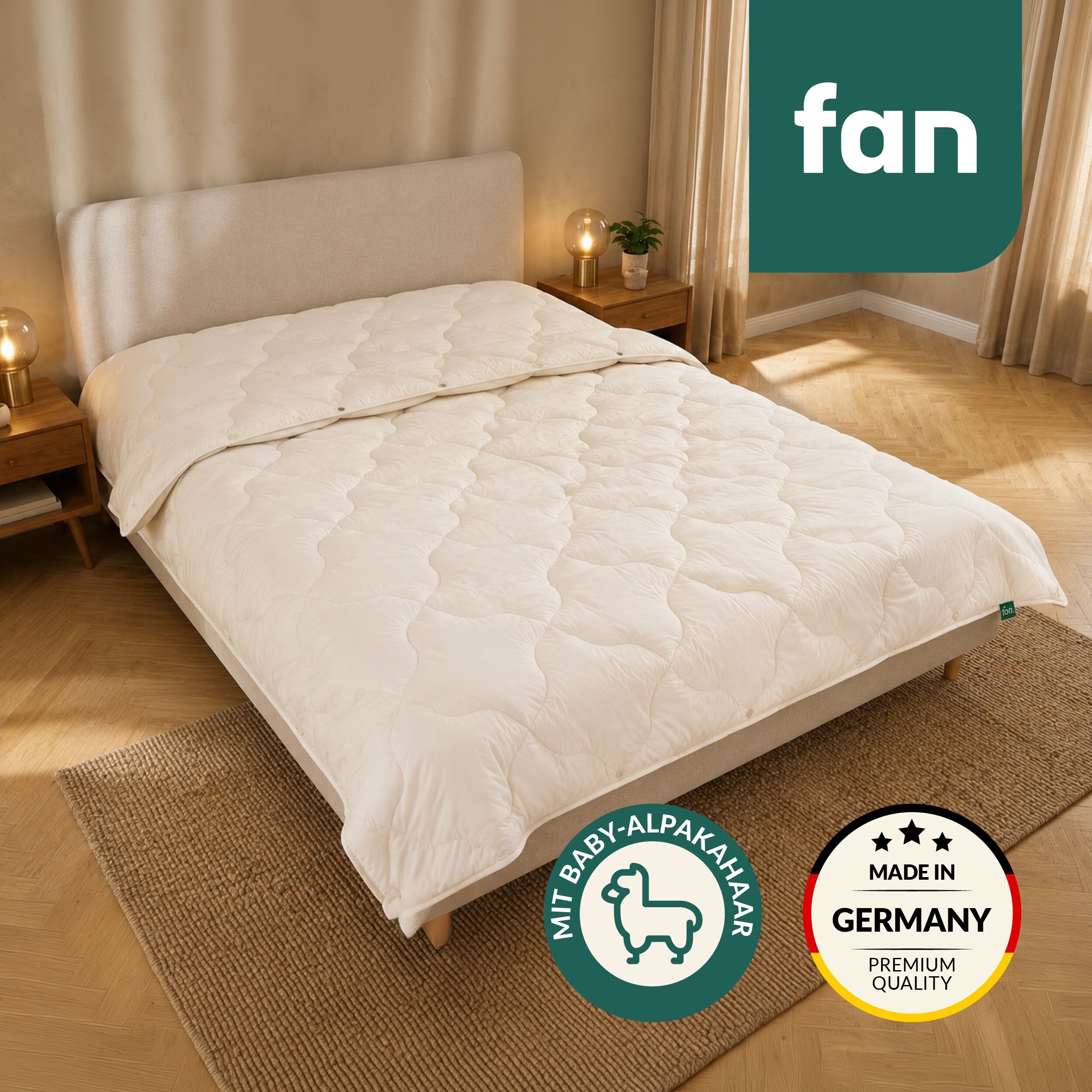 Naturhaarbettdecke FAN "Baby Alpaka 97% Alpaka, Bettdecke in 135x200 cm & weitere Grössen", weiss (weiß), B:155cm L:220cm, Bezug: 100% Baumwolle. Füllung: 97% Alpaka, 3% sonstige Fasern, Bettdecken, Naturhaarbettdecke, Bettdecke aus Naturhaar hergestellt 