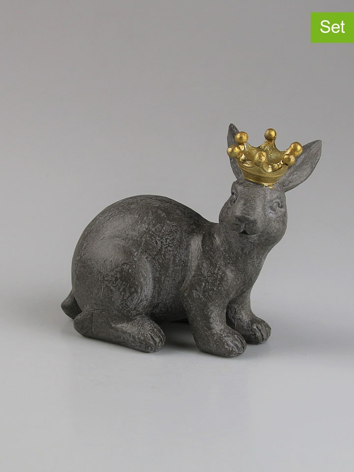 AM Design Dekofigur "Hase mit Krone" in Grau - (B)8 x (H)11 x (T)13 cm - onesize