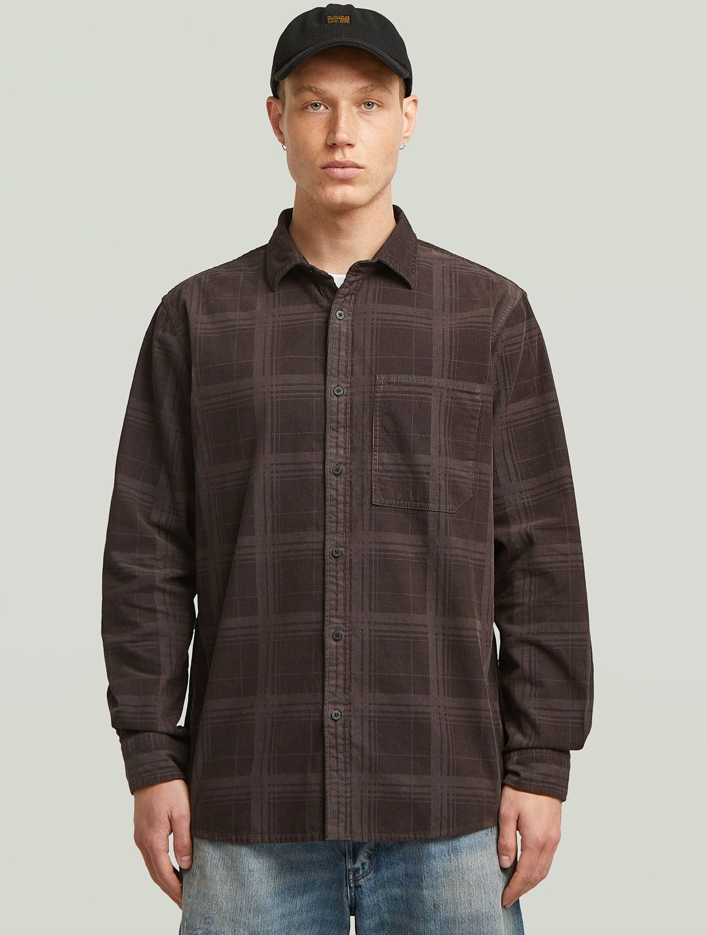 Langarmshirt G-STAR "One Pocket Regular Hemd", Herren, Gr. S, braun (ganache gd laser check), Obermaterial: 100% Baumwolle, Shirts Langarmshirt