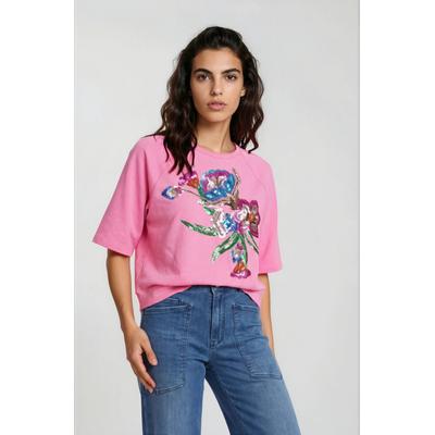 Sweater MILANO ITALY, Damen, Gr. L, pink, Sweatware, Material: 100% Baumwolle, bedruckt, gerade kurz, Rundhals, Raglanärmel Bündchen, Sweatshirts Sweater, aus Baumwolle