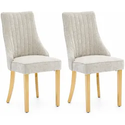 Merax Polsterstuhl 2er Set, Esszimmerstuhl mit hoher Rückenlehne, beige Chenille, Gold Metallbeine