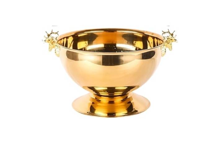 Eisbehälter Kühler Barbedarf Bier Eiskübel 304 Edelstahl Eisbox Hirschkopf Ohr Champagnerschale Eimer Doppelwandiger Weinkübel(Gold with ear)