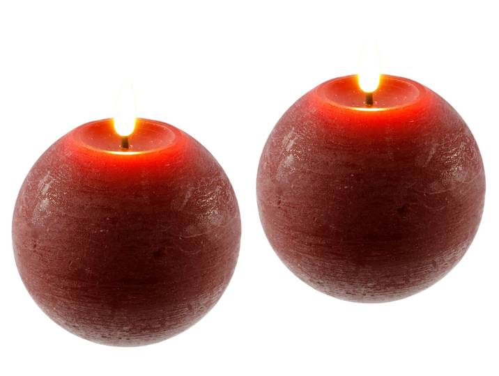 LED-Kerze I.GE.A. LED Echtwachskerze 2er Set , rot, B:11cm H:11cm, Wachs, Kerzen, LED-Kerze, Mit Timer Flackernd Stumpenkerze Adventskerzen Adventskranz