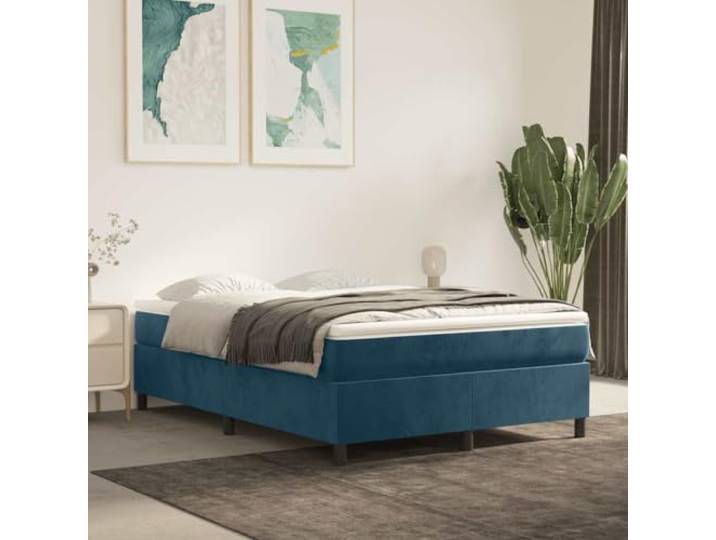 YNGBHFNOP Samtbezug Stabil Stützbeine Schlafzimmer Dunkelblau 140x200 cm Boxspringbettgestell Dunkelblau 140x200 cm Samt mit Kopfteil Stabiler Bettrahmen Holzlatten Luxus Polsterbett Modern