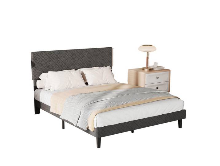 Shopentra Polsterbett 140x200 Grau Leinen Geräuschlos, Holz, Schlafzimmer, Betten