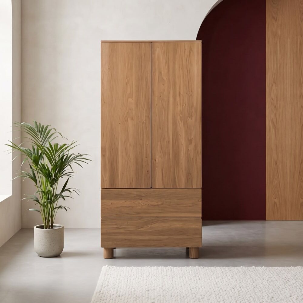 sweeek Armario vestidor efecto madera con 2 puertas, 2 cajones y 1 barra para