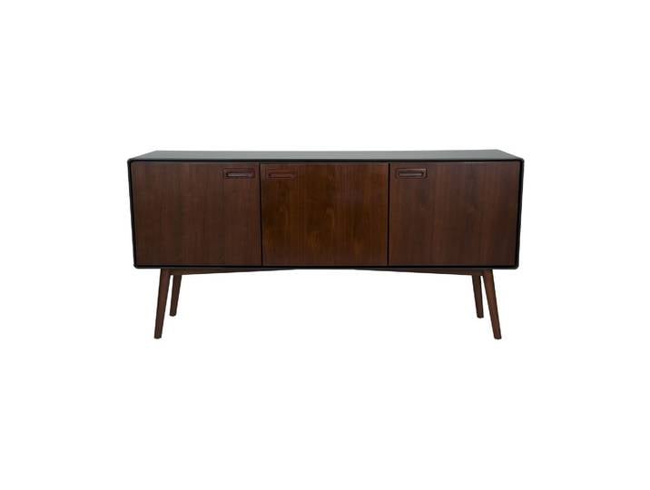 Buffet haut en MDF plaqué noyer marron, 2 portes, 2 tiroirs, pied