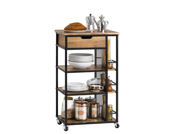 Meuble Desserte de Cuisine Roulante SoBuy avec 1 Tiroir 3 Étagères Étagères Latérales et 4 Roulettes 50x37x87cm
