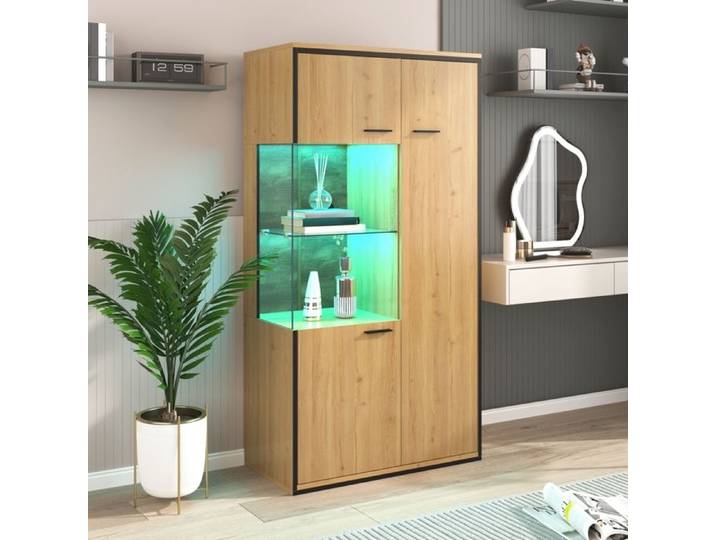 Vitrine Moderne avec éclairage LED avec Porte Vitrée et Grand Espace Rangement Armoire 15 Couleurs avec éclairage 77.5x40x150cm