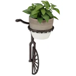 Relaxdays Wand Blumenhalter Einrad Dunkelbraun