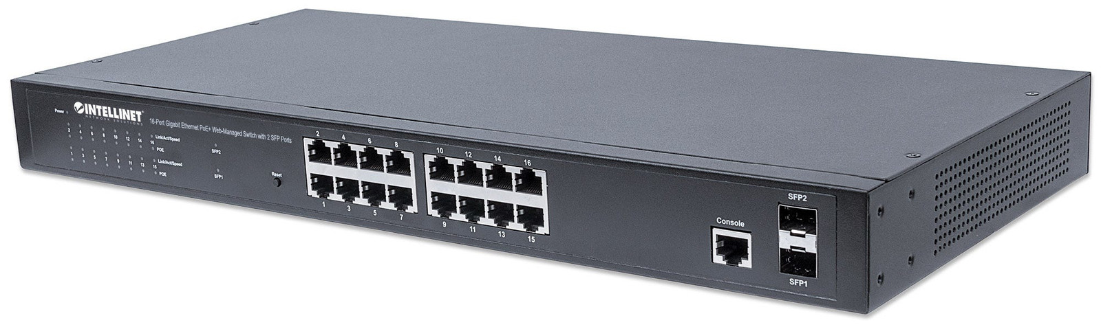 Intellinet 561198 PoE+ Web-Managed Switch met 16 Gigabit poorten en 2 SFP-poorten