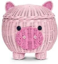 G6 Collection Large Pig Rattan Storage Basket With Lid Hand Woven Shelf Organizer Handmade Gift Cute Piggy Wicker