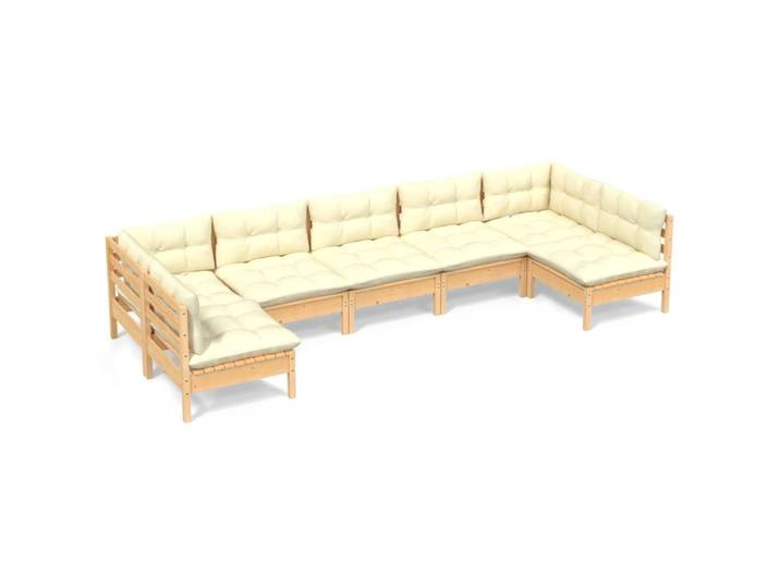 vidaXL 7-tlg. Garten-Lounge-Set mit Creme Kissen Massivholz Kiefer